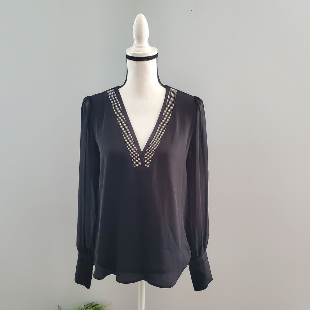 Express Women's Black Sheer Bling Collar Pullover Blouse Top Size S